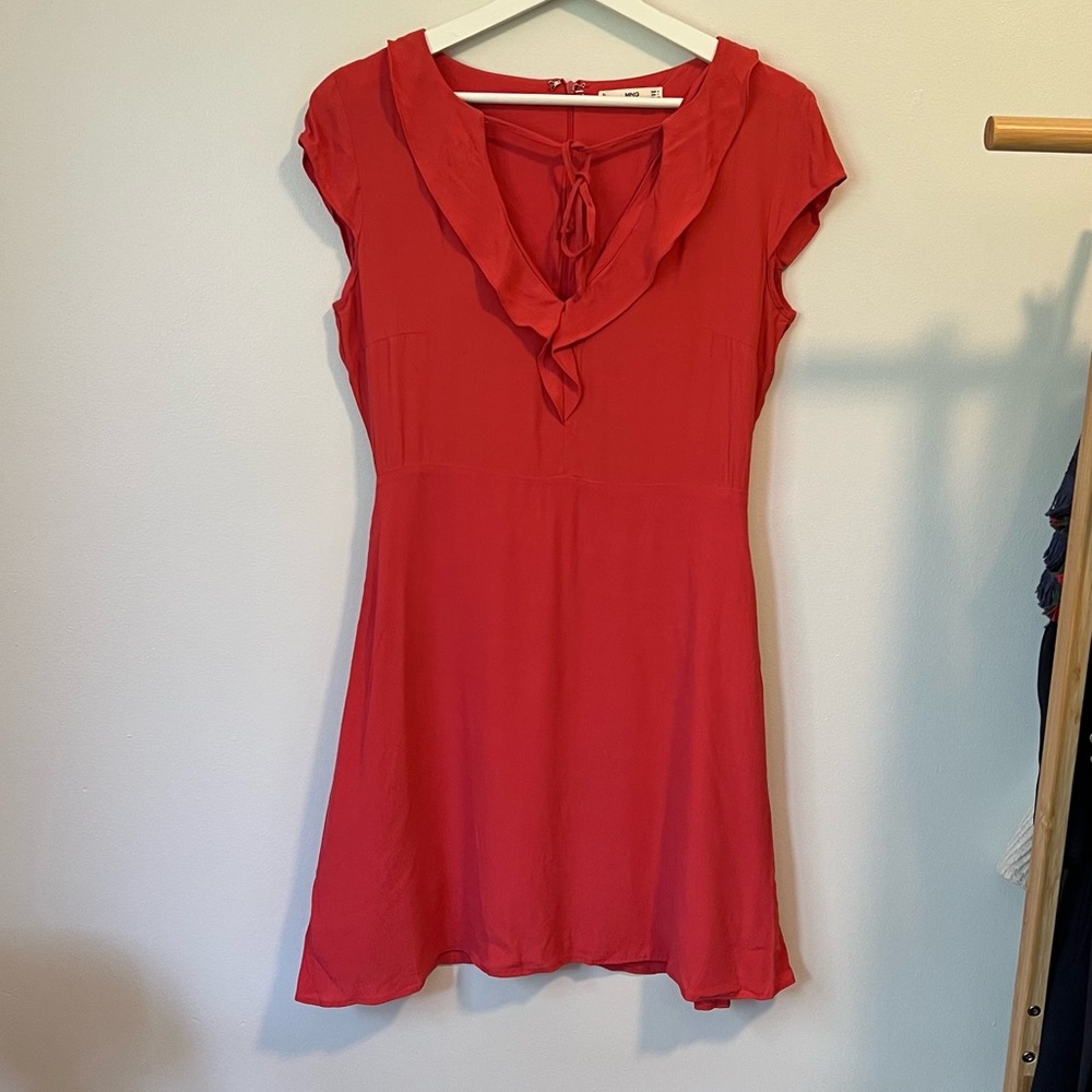 Mango Red Frilly Mini Dress
